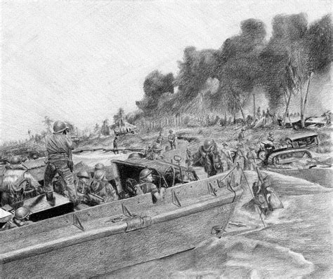 Battle Of Balikpapan Landing Drawing By Deva Khoirunas Fine Art America
