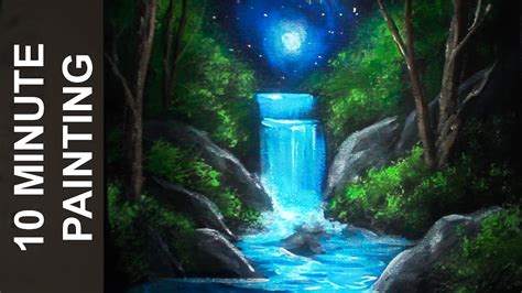 Painting A Moonlit Waterfall Landscape With Acrylics In 10 Minutes