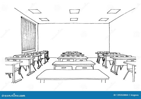 Graphic Sketch Of An Interior Classroom Stock Illustration