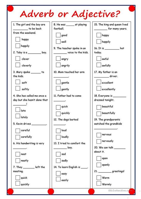 Adjective And Adverb For 2nd Grade Worksheet