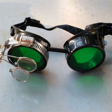 Black Goggles: Green Lenses w/ Eye Loupe & Blue Turquoise Side Pieces
