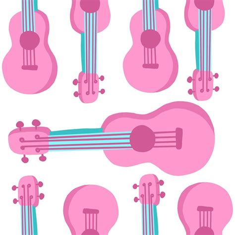 Pink Guitar Seamless Pattern Hawaiian Ukulele Vector Illustration In