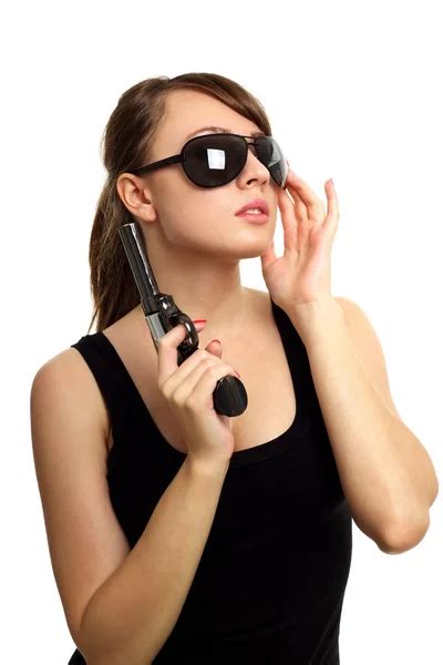 Young Woman With Gun — Stock Photo © Anmfoto 5986390
