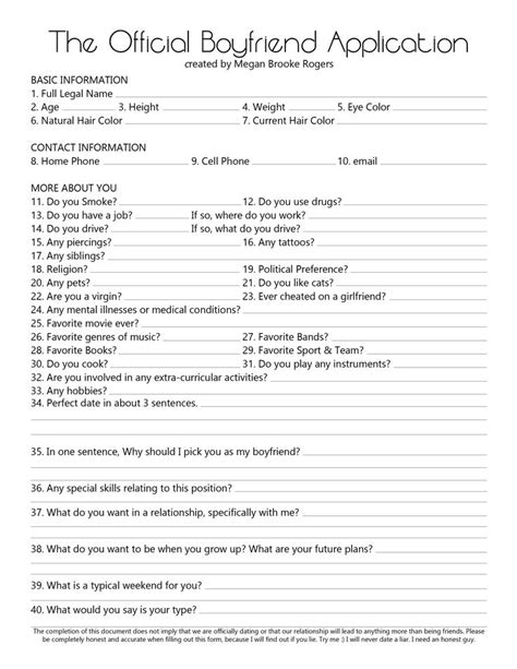 Use this online form to collect dating applications. Boyfriend application created by my step-daughter ...