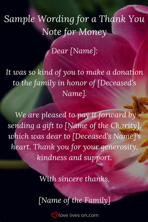 Appreciation Generosity Funeral Thank You Notes For Money