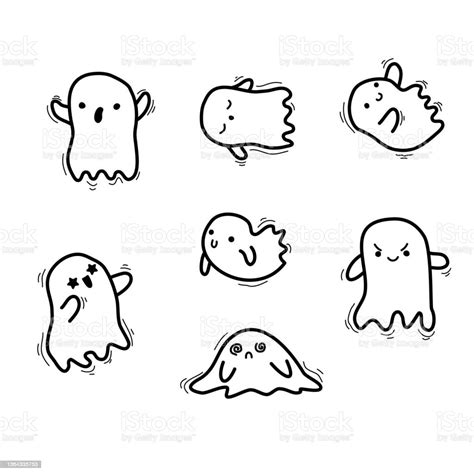doodle ghost halloween little ghost in cute kawaii style funny smiling samhain ghosts set spirit
