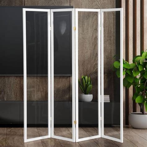 Oriental Furniture 6 Ft Tall Clear Plastic Partition White 4 Panel Sh