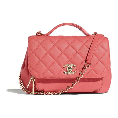 Grained Calfskin And Gold Tone Metal Pink Flap Bag With Top Handle Chanel