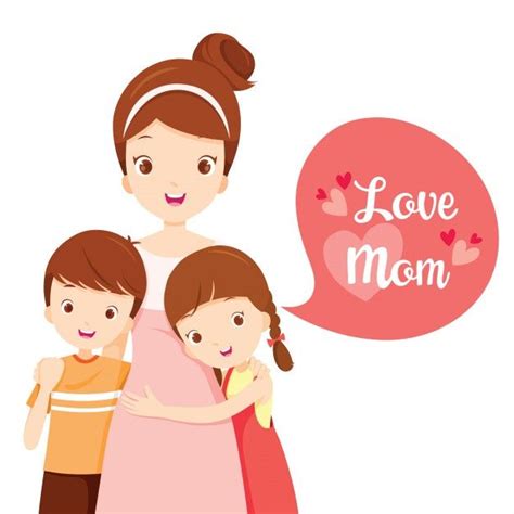 Premium Vector Son And Daughter Hugging Their Mother Love Mom Happy
