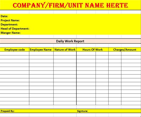 Daily Work Report Template Free Report Templates