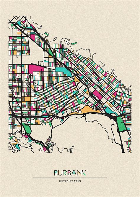 Burbank United States City Map Drawing By Inspirowl Design Fine Art