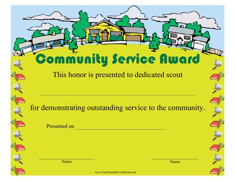Community Service Award Certificate Template Download Printable Pdf