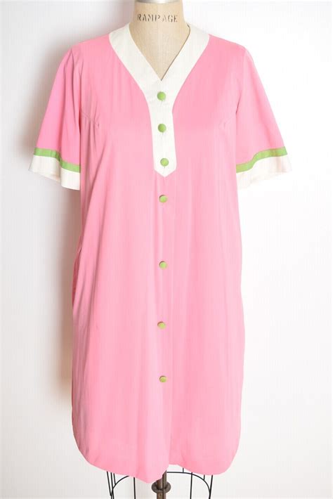 Vintage 60s Nightgown Pink Nylon Mod Nightie Robe Bed Gem