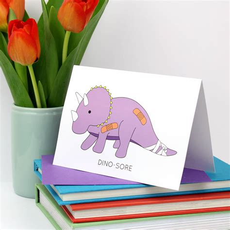 Dino Sore Dinosaur Get Well Soon Greeting Card By Dinosaurs Doing Stuff