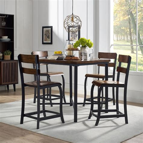 42 x 72 hickory dining leg table is a great size character hickory dining table because it fits 6 chairs perfectly or 4 chairs with a 60 trestle bench. Union Rustic Yaretzi 5 Piece Counter Height Dining Set ...