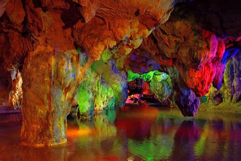 Colorful Cave And Lake Underground Fujian South Of China Royalty Free