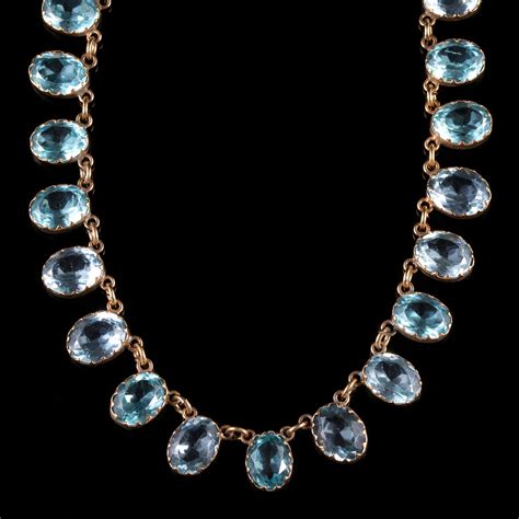 Antique Victorian Blue Aquamarine Paste Necklace Collar Circa 1880