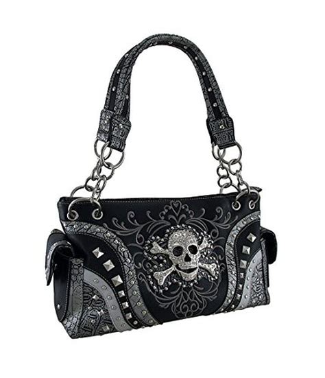 Embroidered Concealed Carry Rhinestone Skull Studded Purse Purses