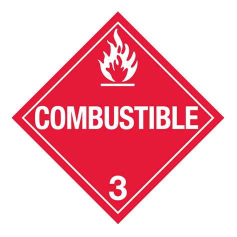 Hazard Class 3 Combustible Liquid Removable Self Stick Vinyl Worded