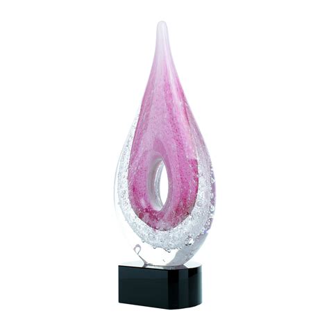 Art Glass Trophy Pink Window Raindrop Engraved Artistic Corporate Award 12