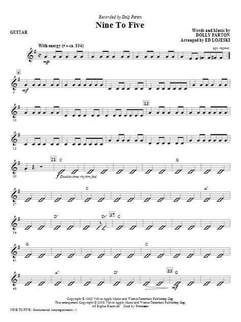 Dolly Parton Nine To Five Arr Ed Lojeski Guitar Sheet Music Pdf