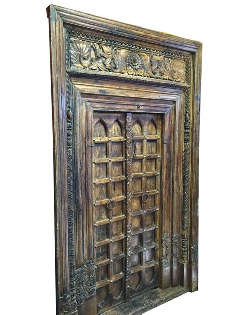 Antique Arched Door Hand Carved Indian Reclaimed Wood Double Doors