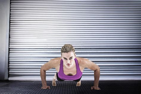 Composite Image Muscular Woman Doing Push Ups Stock Photos Free
