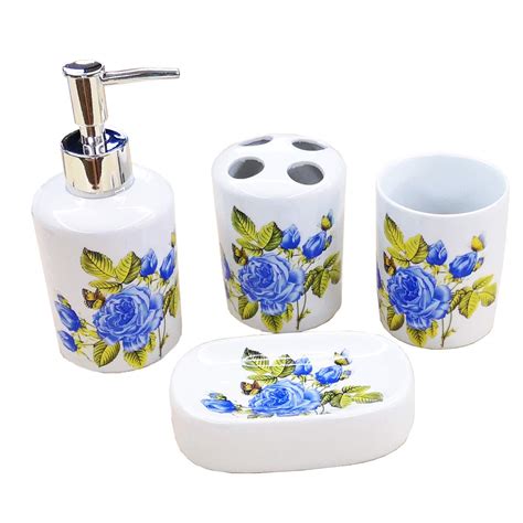 Buy Rose Create White Ceramic Flowers Bathroom Accessory Set Liquid