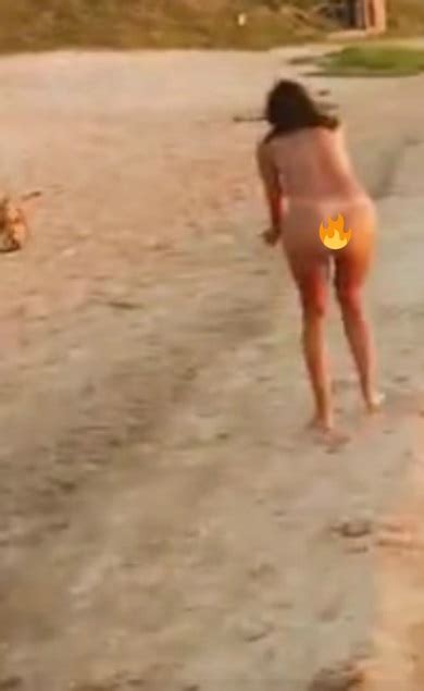 Dog Steals Her Thong Then Naked Woman Chases Dog Along