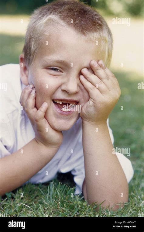 Meadow Boy Tooth Gaps Laugh Portrait 8 Years Child Childhood