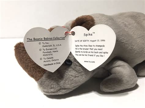 Ty Beanie Babies Spike The Rhino 1996 Rare With Errors On Tag