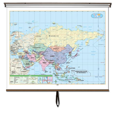 Continent Roll Down Maps Asia Essential Classroom Wall Map On Roller