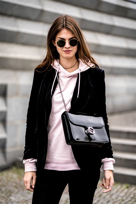 Pink Hoodie And Black Blazer Casual Chic Spring Outfit