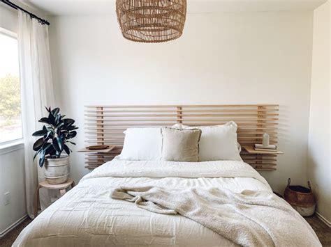 This gorgeous piece will add just the modern look your room needs. DIY Minimal, Horizontal Wood Slat Headboard + Floating Nightstands in 2020 | Slatted headboard ...