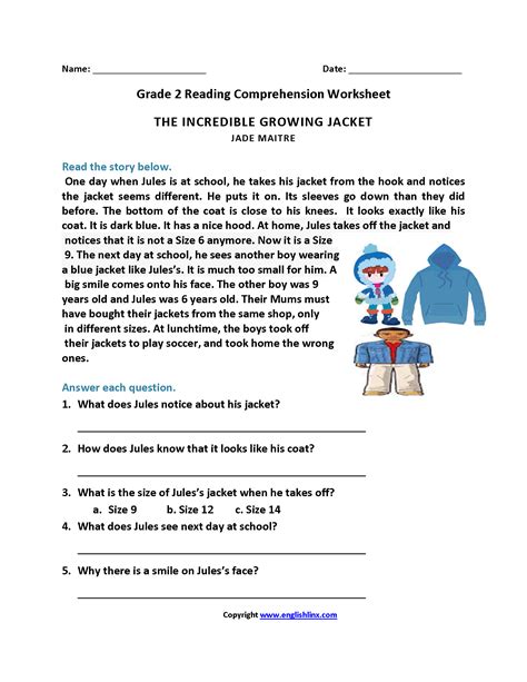 High quality reading comprehension worksheets for all ages and ability levels. Incredible Growing Jacket Second Grade Reading Worksheets ...