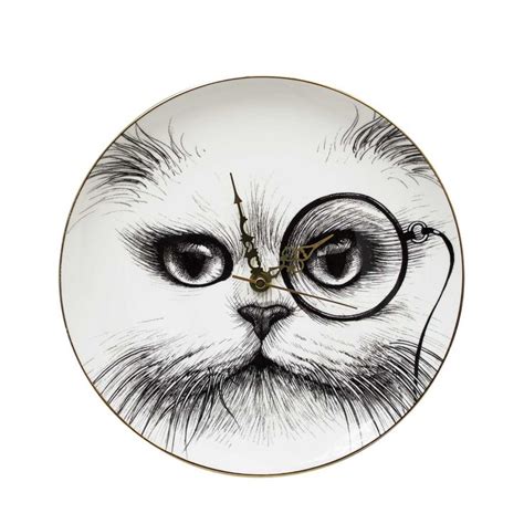 Cat Monocle Clock Artwork Whimsical Illustration Rory Dobner