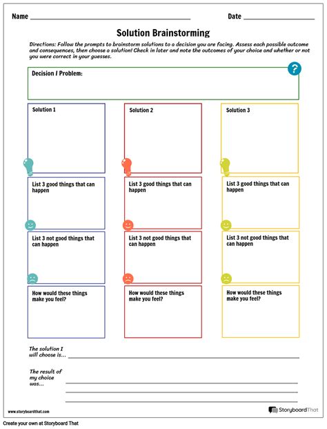 Decision Making Worksheet | Brainstorming Solutions