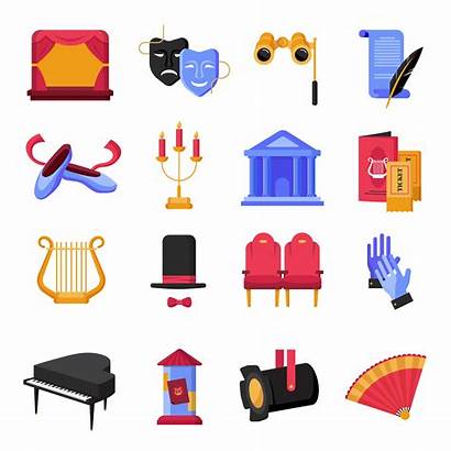 Theatre Icons Vector Props Musical Instruments Flat