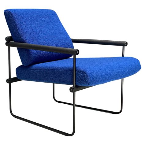Mid Century Modern Black Oak Wood Metal Armchair Lounge Chair