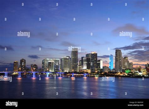 Downtown Miami At Dusk Florida Usa Stock Photo Alamy