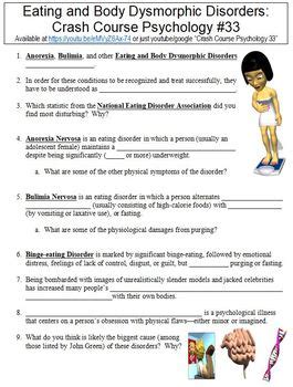 Crash Course Psychology Eating And Body Dysmorphic Disorders Worksheet