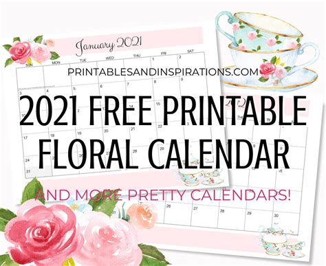 2020 2021 Free Printable Pretty Floral Calendar Printables And