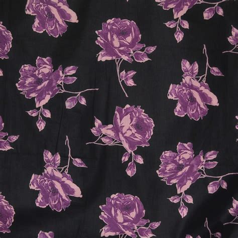 Vintage Rose Fabric 50s Floral Fabric Rose Floral Black Purple