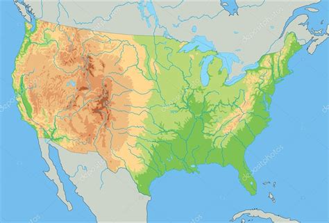 Vettore Cartina Fisica Usa Mappa Fisica Di Stati Uniti Damerica