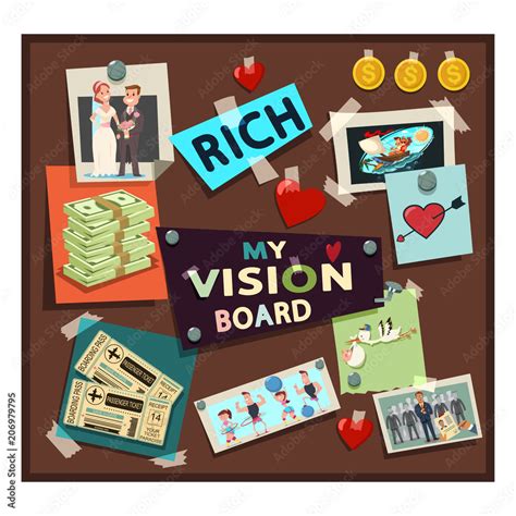 Vision Board Samples Vector Cartoon Illustration With Dreams And