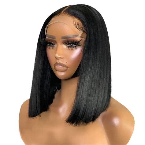 Silky Straight Side Part Natural Jet Black Lace Front Synthetic Wig For