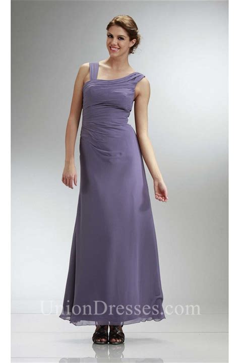 Elegant Asymmetrical Long Gray Chiffon Ruched Bridesmaid