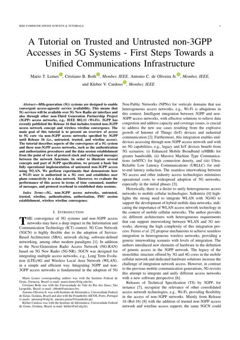 Pdf A Tutorial On Trusted And Untrusted Non 3gpp Accesses In 5g