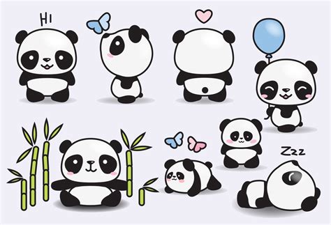 Premium Vector Clipart Kawaii Pandas Cute Pandas Clipart Etsy