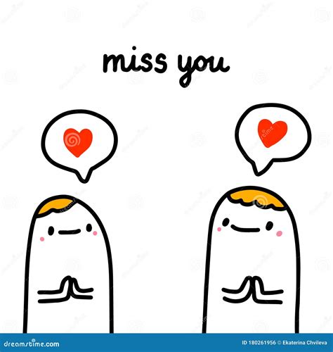 Miss You Hand Drawn Vector Illustration In Cartoon Comic Style People